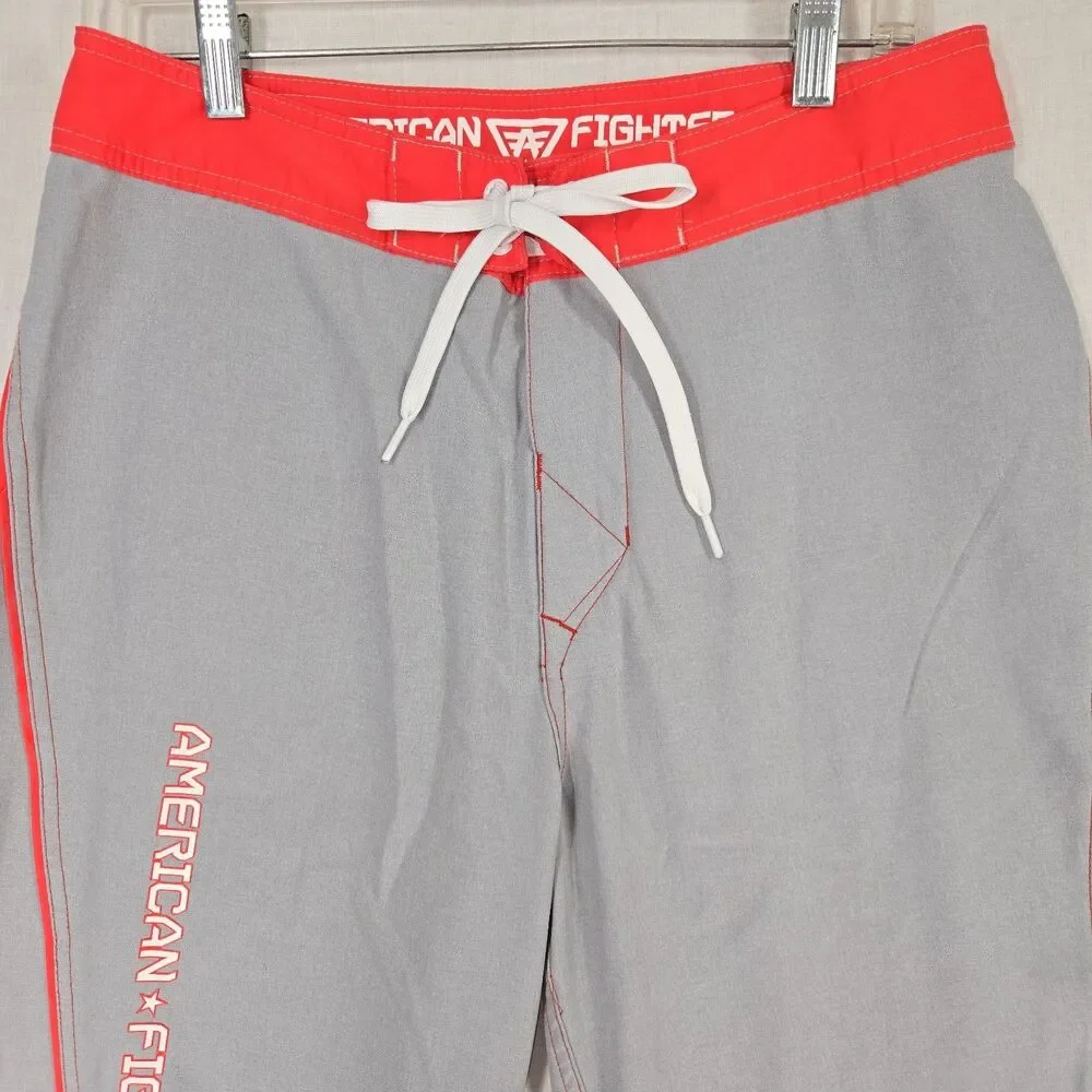 American Fighter Board Shorts MMA Gray Red Mens Size 30 Fight Athletic Surf Swim